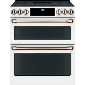 30 in. 4 Burner Element Smart Slide-In Double Oven Induction Range with Convection in Matte White, Fingerprint Resistant