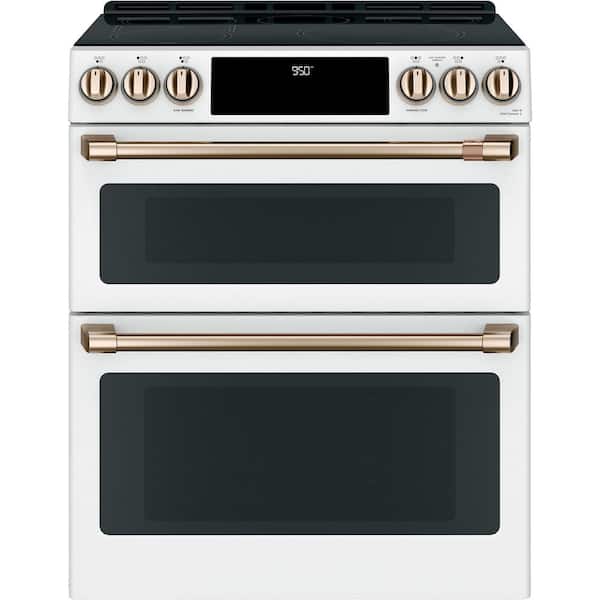 Cafe 30 in. 4 Burner Element Smart Slide-In Double Oven Induction Range with Convection in Matte White, Fingerprint Resistant