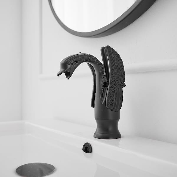 Swan Single Hole Single-Handle Bathroom Faucet And Pop Up Drain & Overflow Cover in Matte Black