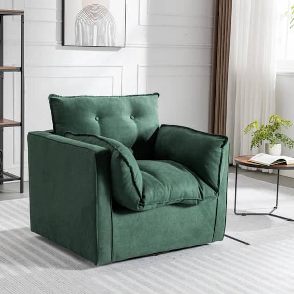 Bestier 35.4 in.Green Linen Swivel Barrel Chair with Removable Backrest and Cushion 360° Arm Chair with Plump Pillow