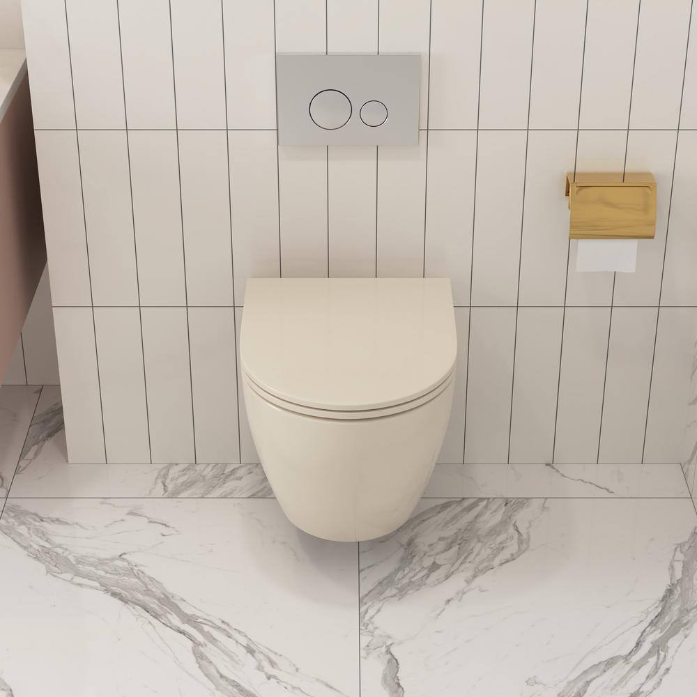 Beige Ceramic Elongated Wall-Mounted Dual Flush Toilet