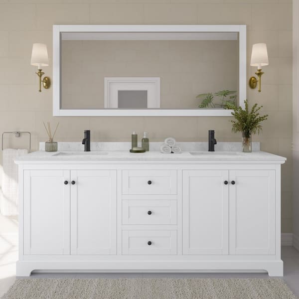 Avery 80 in. W x 22 in. D x 35 in. H Double Bath Vanity in White with Carrara Cultured Marble Top