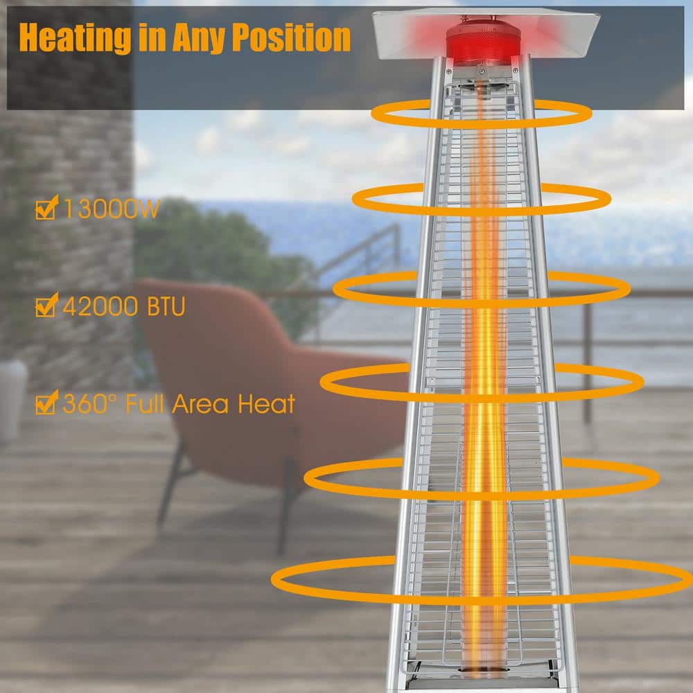 90'' Silver Stainless Steel Pyramid Patio Heater with Glass Tube