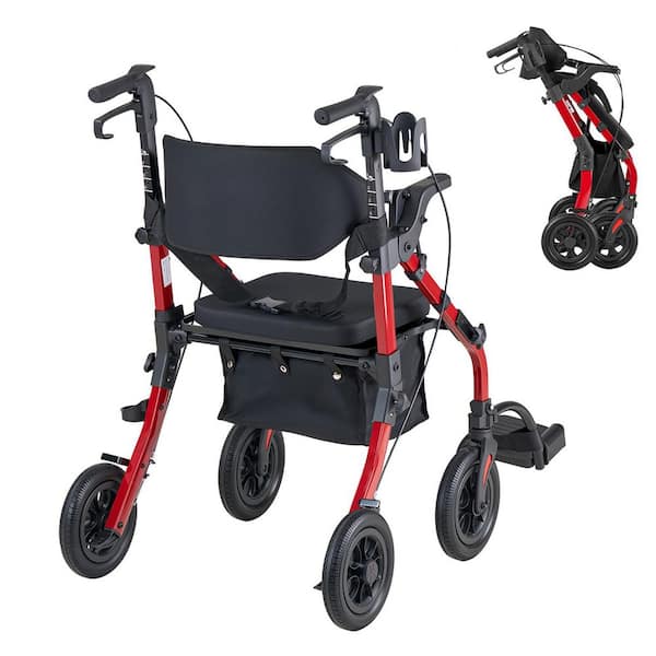 DAILYLIFE Rollator Walker歩行器 赤 SKYSHALO 2-in-1 Rollator Walker and Transport Chair for Seniors