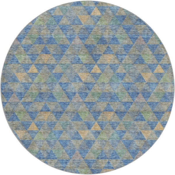 Dream Shag Premium Machine Washable Abstract ADS612 Blue 8 ft. x 8 ft. Round Rug