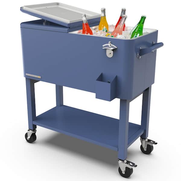 PERMASTEEL 80 qt. Azure Blue Outdoor Patio Cooler with Removable Basin
