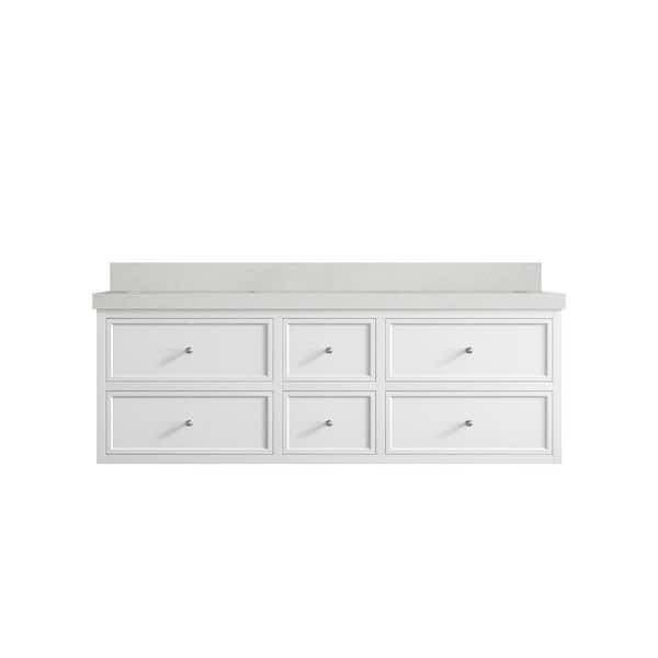 Willow Collections Roswell Floating 60 in. Double Sink Freestanding White Bath Vanity with Carrara Qt. Top Unassembled