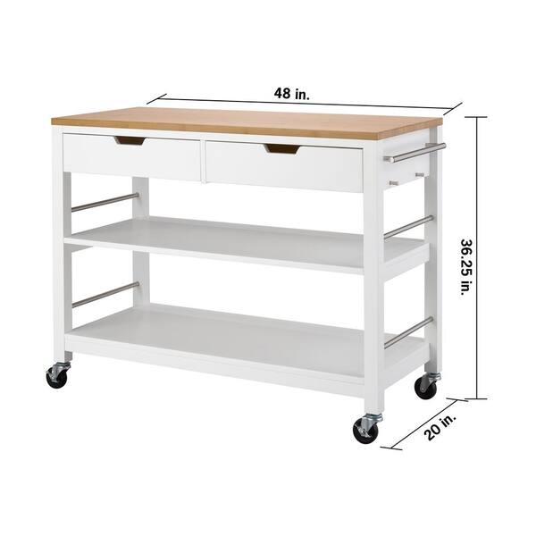 Trinity 48 In White Bamboo Kitchen, Home Depot Kitchen Islands On Wheels