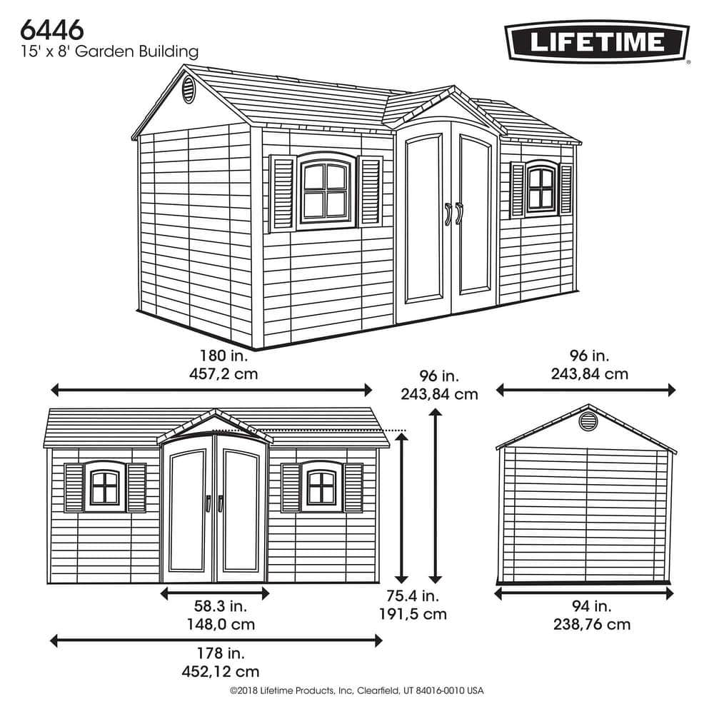 Lifetime 15' x 8' Polyethylene Outdoor Storage Shed with Windows and Shelving