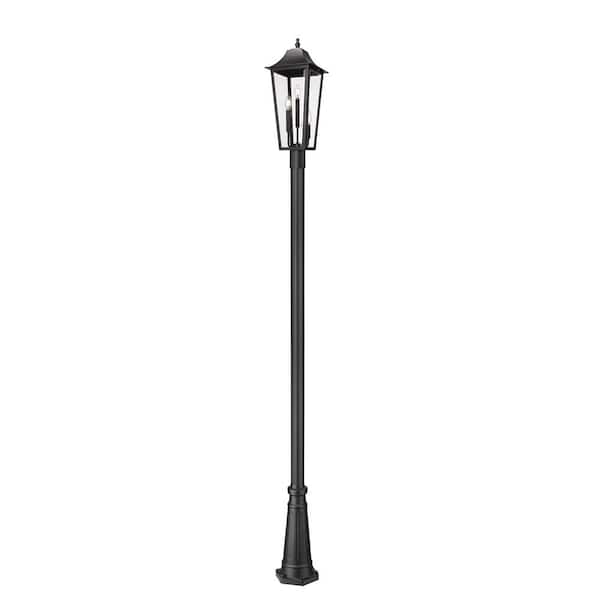 Gannon 3-Light Black Stainless Steel Hardwired Outdoor Marine Grade Post Light Set with no bulbs included