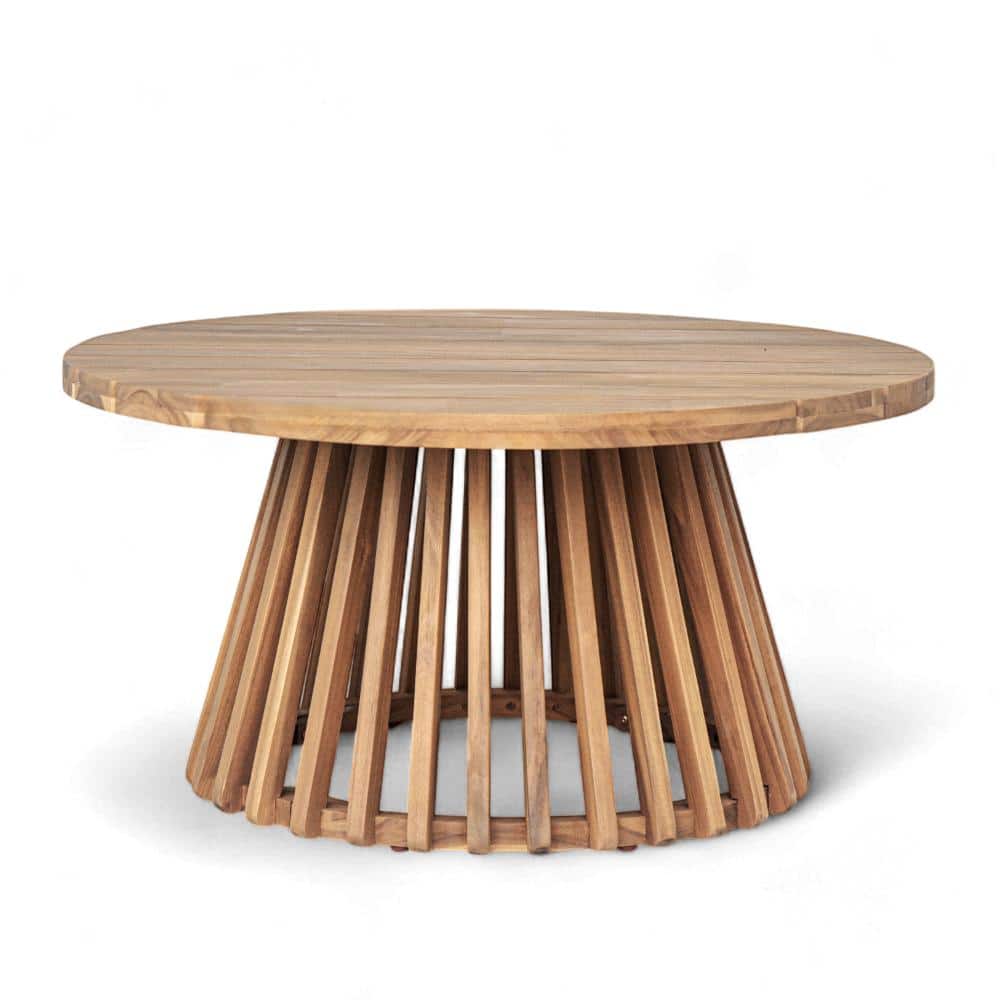 Light Teak Acacia Wood Patio Dining Table, Round Table with Solid Base for Garden, Backyard, Balcony price history on PriceWatchPro