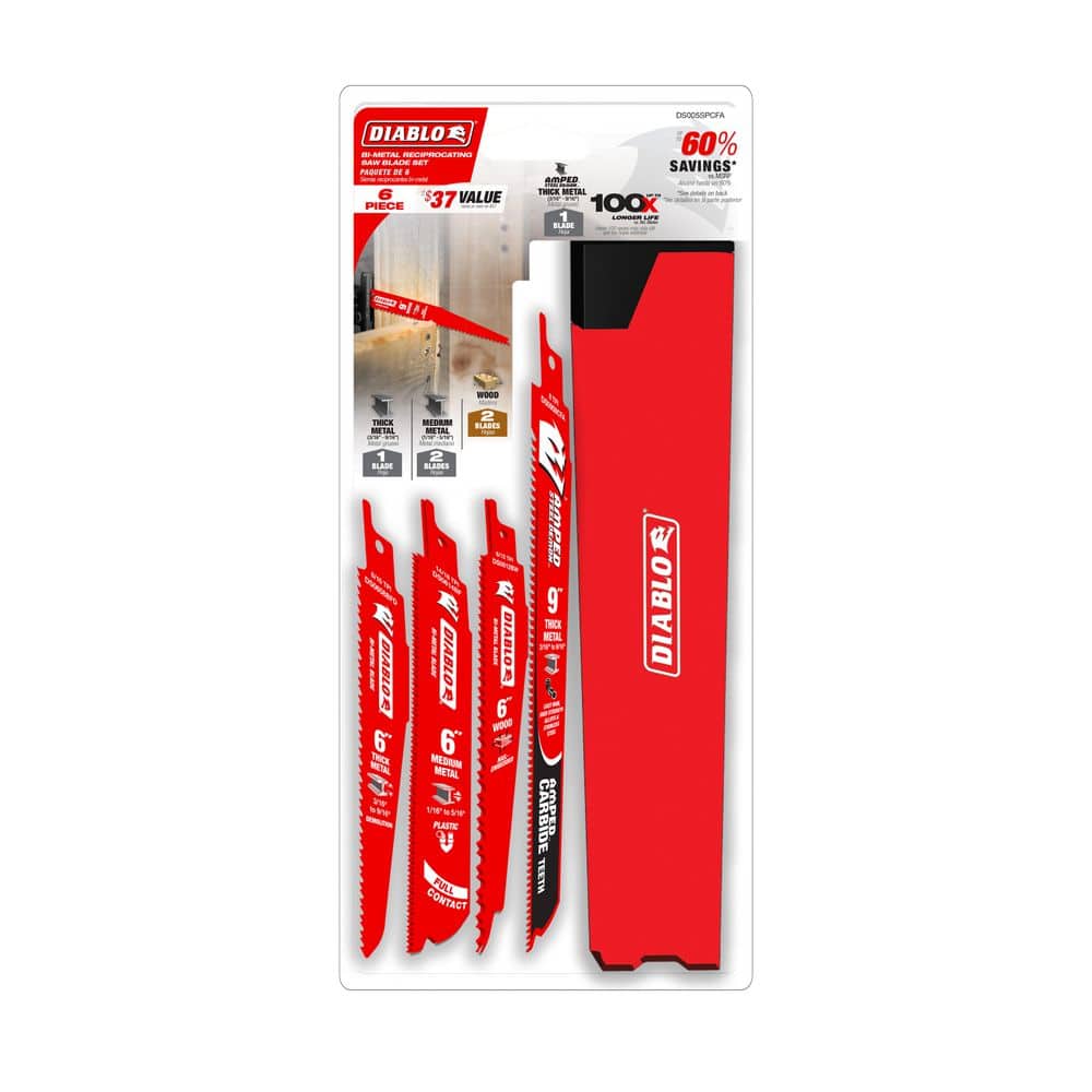 Bi-Metal and AMPED Carbide 9 in. 8 TPI Thick Metal Reciprocating Saw Blade Set (6-Piece)