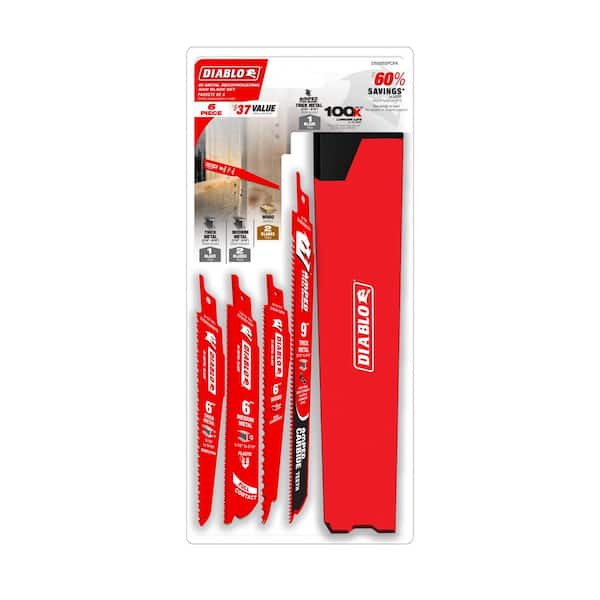 Bi-Metal and AMPED Carbide 9 in. 8 TPI Thick Metal Reciprocating Saw Blade Set (6-Piece)