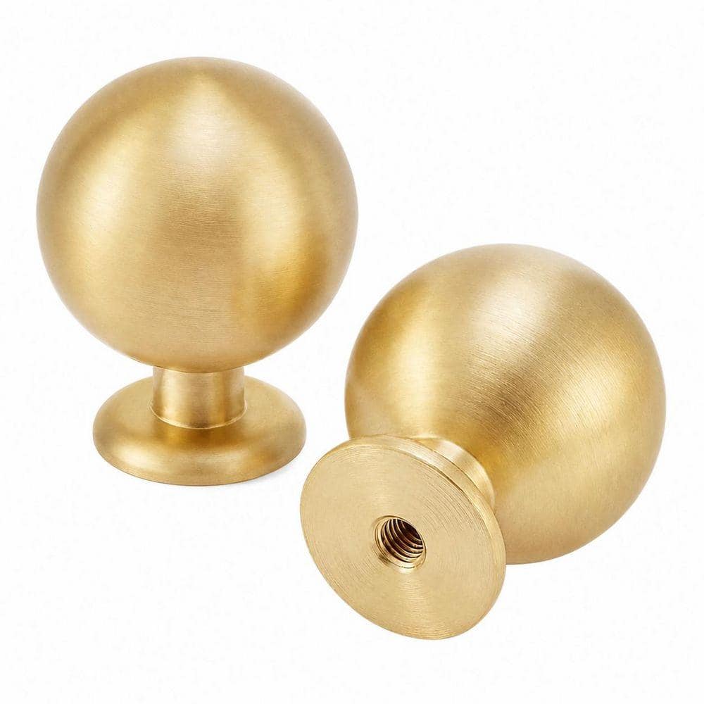 10-Pack 1.1 in. Brushed Brass Sphere Knobs Modern Round Ball Cabinet Drawer Pulls Gold Finish