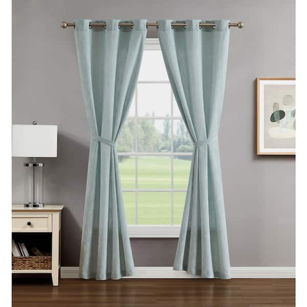 Creative Home Ideas Jorja Aqua Woven 38 in. W x 108 in. L Light Filtering Grommet Tiebacks Curtain (2 Panels)