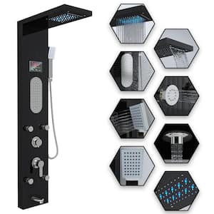 50.7 in. 5-Jet Shower Tower Shower Panel System Black Stainless Steel With LED Shower Head, Handhold Shower