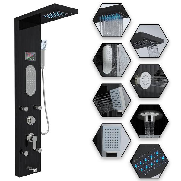 Kingdely 50.7 In. 5-Jet Shower Tower Shower Panel System Black ...