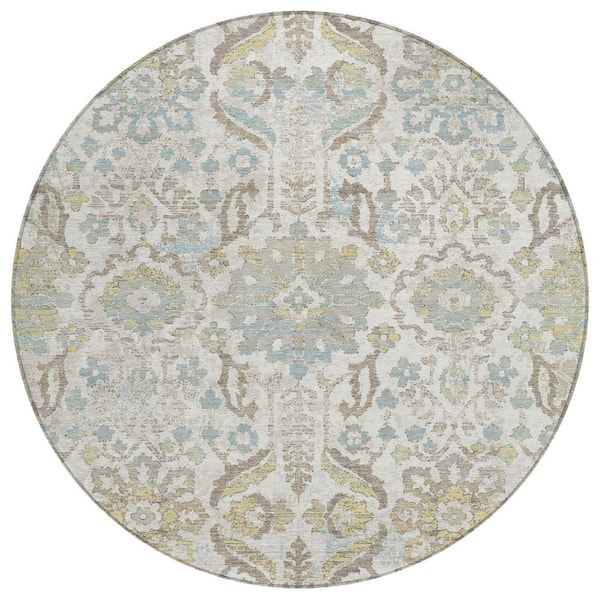 Chantille Machine Washable Indoor/Outdoor Abstract ACN2617 Ivory 8 ft. x 8 ft. Round Rug