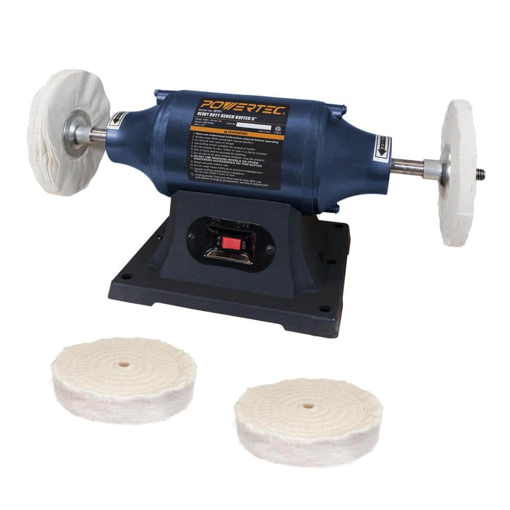 POWERTEC 6 in. Heavy-Duty Bench Buffer with 2 Extra Thick Spiral