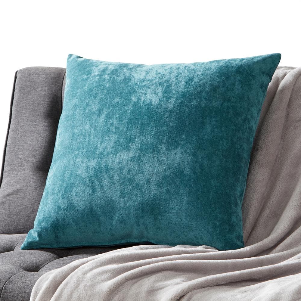 Velvety Soft Aqua Blue Polyester 24" Square Throw Pillow Cover