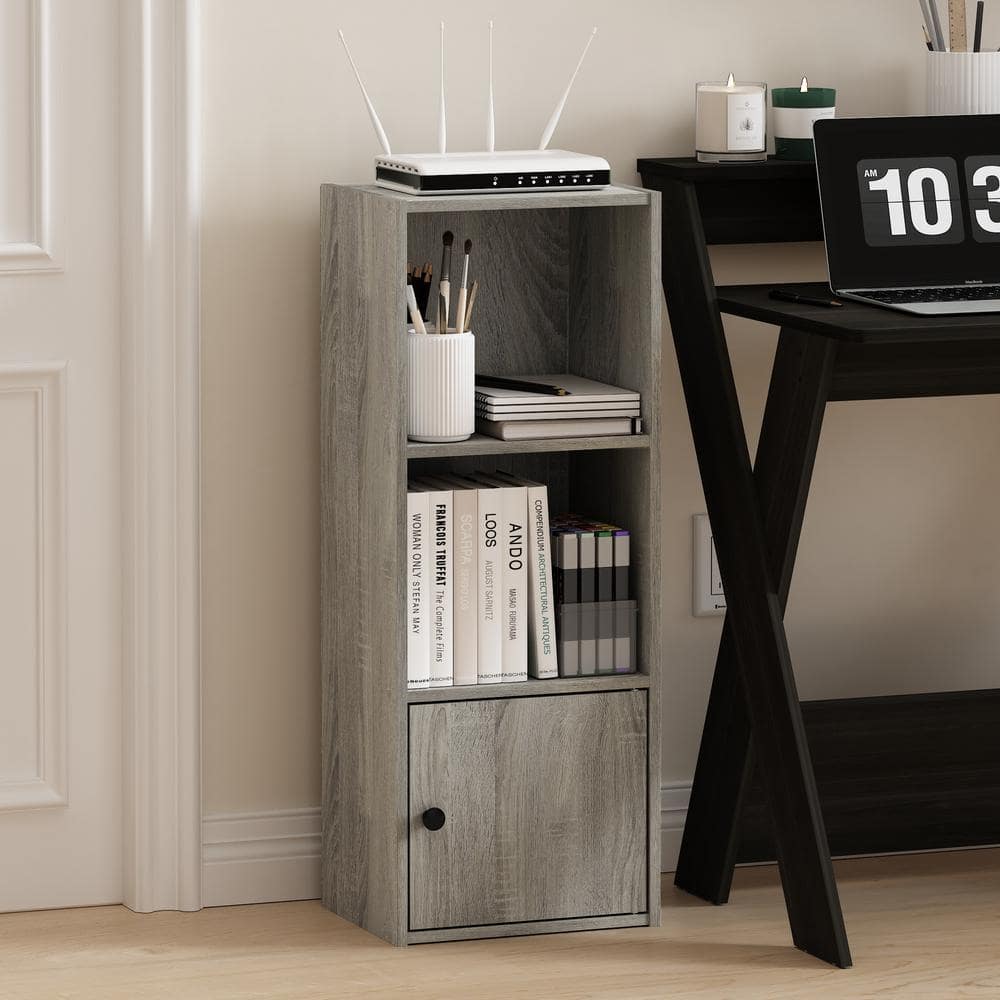 French Oak Compact Wood Bookcase with Door Storage