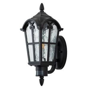 Matte Black Motion Sensing Dusk to Dawn Outdoor Wall Lantern Sconce with Clear Water Glass