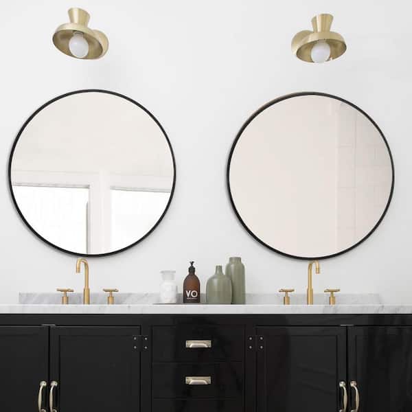 Dovelina 24 in. W x 24 in. H Round Aluminum Alloy Framed Bathroom Vanity Mirror Black Wall Mirror 2-Pieces