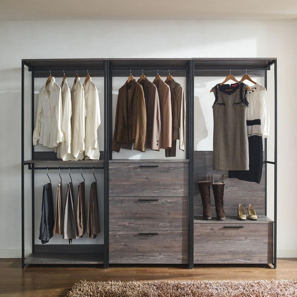 Monica Gray and Black Engineered Wood Closet System with Drawers