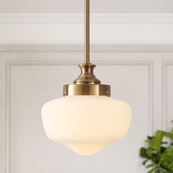 1-Light Schoolhouse Brass Acorn Pendant with Cream Glass Shade, Bulb Not Included