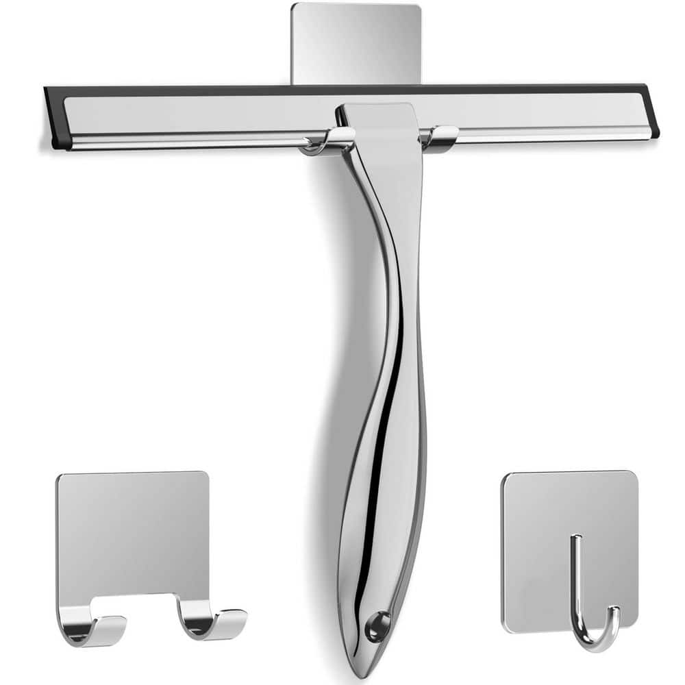 10 in. All-Purpose Stainless Steel Shower Squeegee, with 2 Adhesive Hooks for Door, Window, Tile, Car, Silver (1-Pack) price history on PriceWatchPro