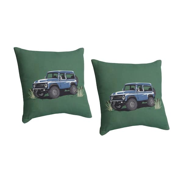 18 in. x 18 in. Outdoor Patio Throw Pillow in Endive Truck (Set of 2)