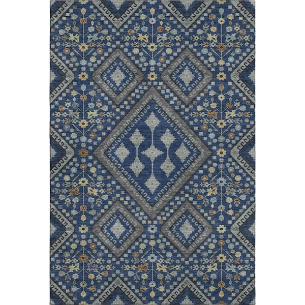 Mayfield Premium Machine Washable Abstract AMF2459 Navy 9 ft. x 12 ft. Area Rug