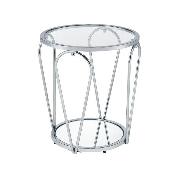 Furniture of America Orrum 20 in. Chrome Round Glass End Table IDF