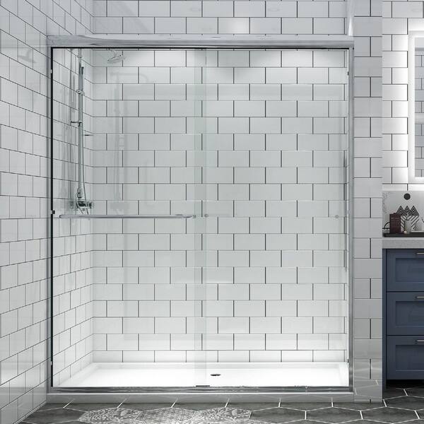 Sunny Shower Glass Sliding Shower Door 48 W x 72 H Semi-Frameless Bypass Shower Enclosure 1/4 Clear Glass Shower Doors Brushed Nickel Finish B020