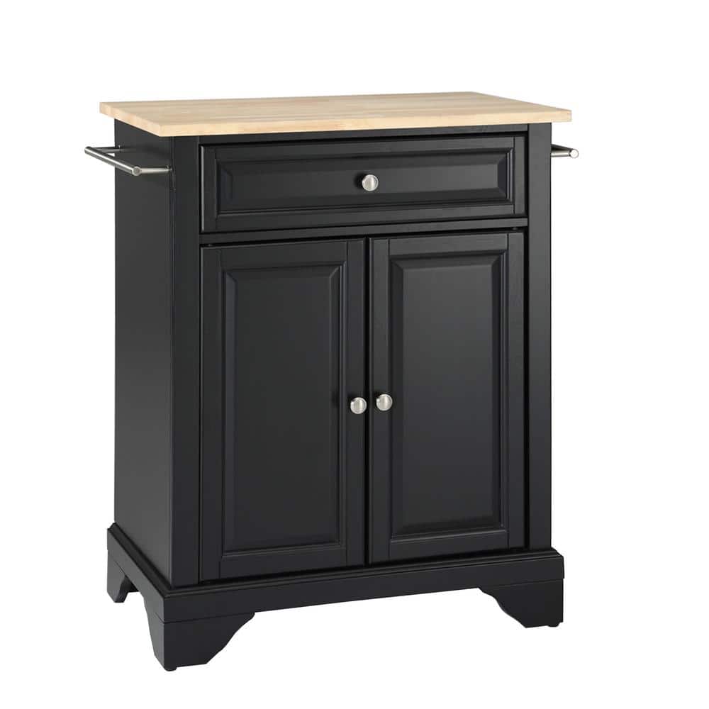 Lafayette 34.75'' Black Portable Kitchen Island with Natural Wood Top