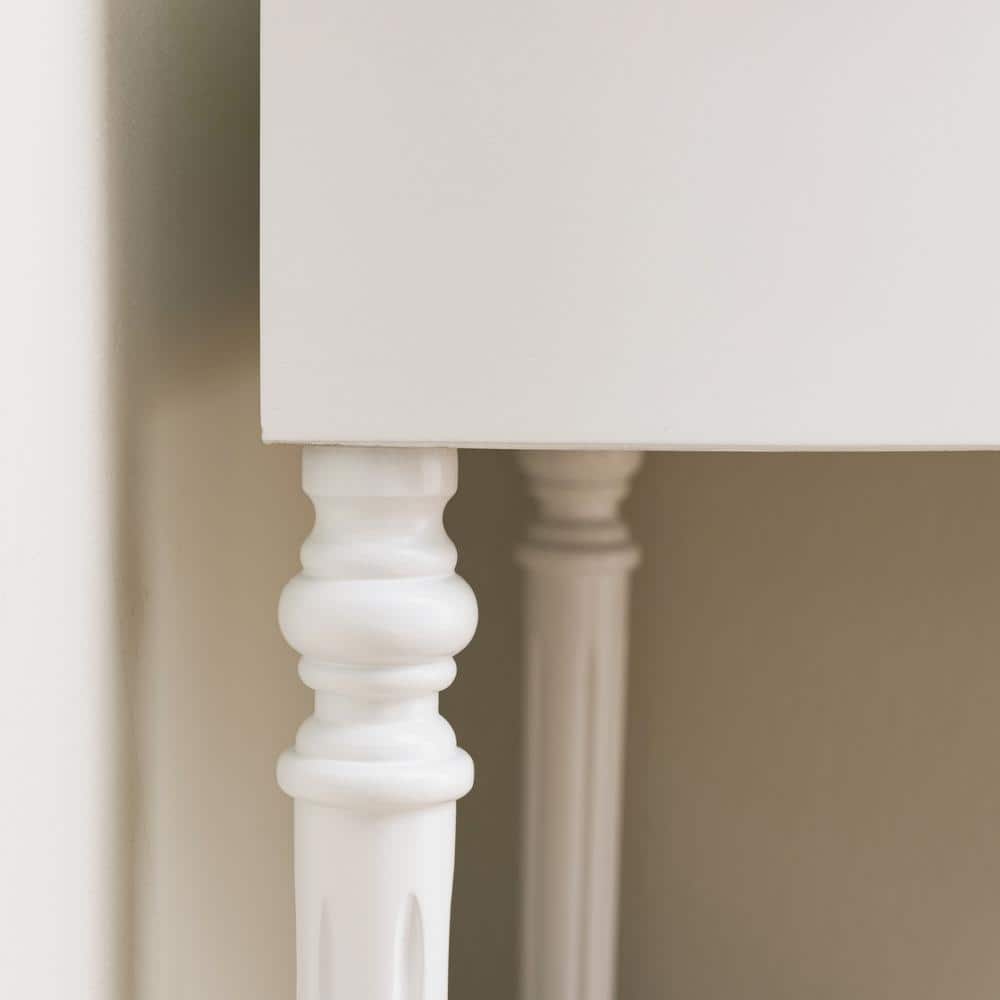 White Triangular Solid Wood Corner Table with Storage Drawer