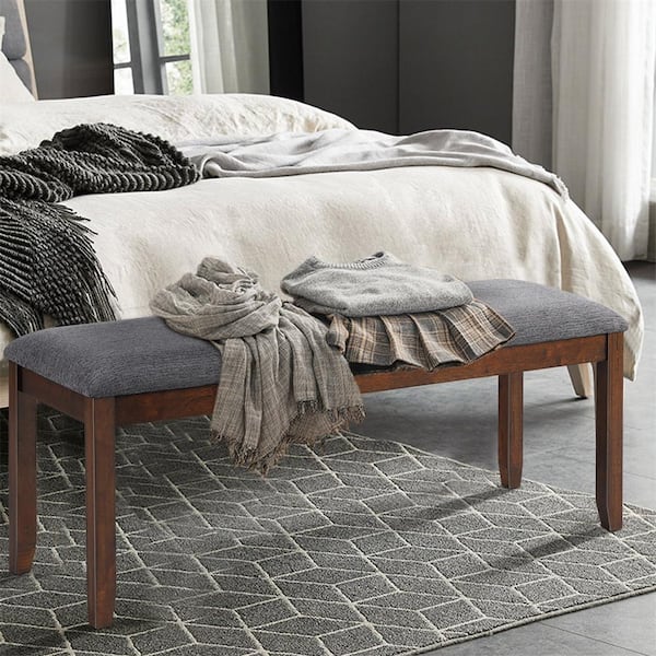 HONEY JOY Grey 47.5 in. Bedroom Bench with Wood Legs