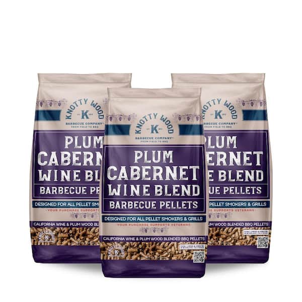 KNOTTY WOOD BARBECUE COMPANY 20 lbs. 100% Plum and Cabernet Wine Blend Almond Wood Pellets (3-Pack)