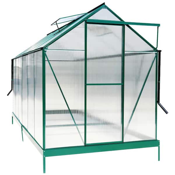 WELLFOR 75.2 in. W x 147.2 in. D x 96.8 in. H Polycarbonate Aluminum Walk-in Greenhouse Kit with Gutter, Vent and Door in Green