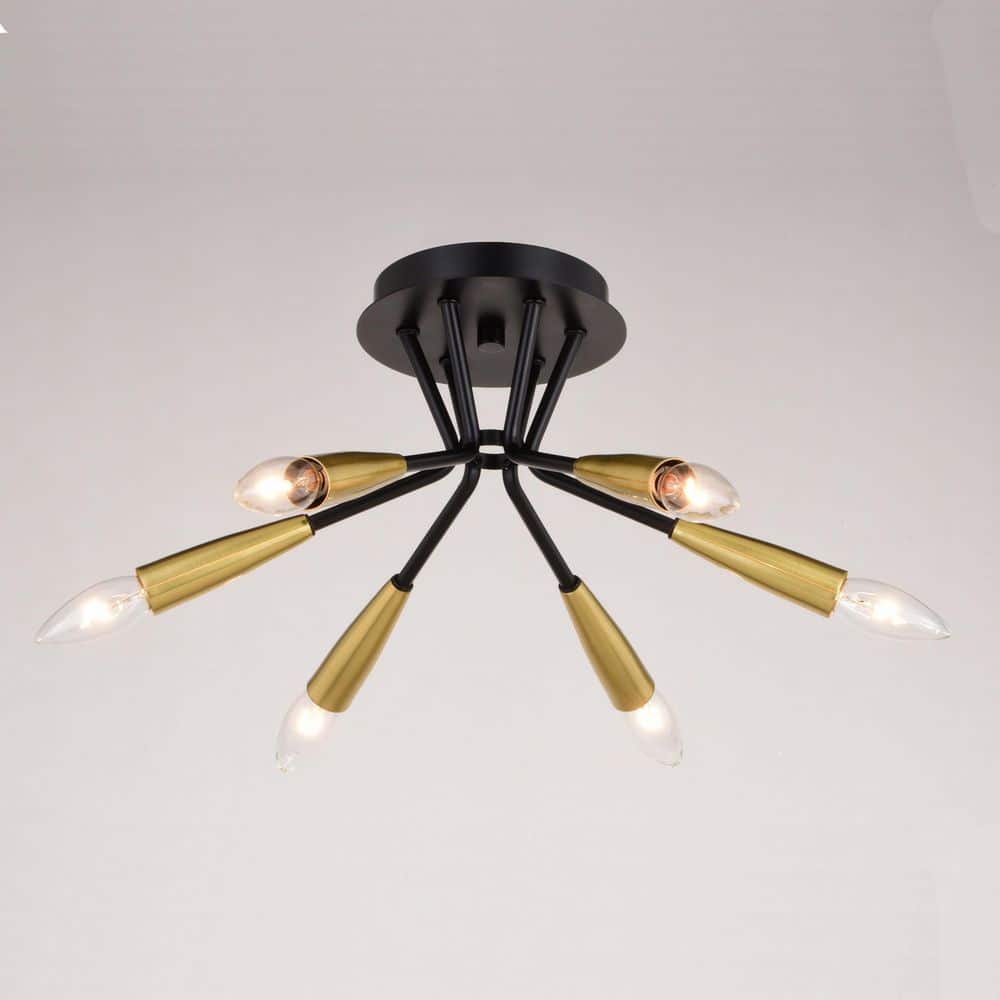 Ellis 16.25" Matte Black and Satin Brass Semi-Flush Mount Ceiling Light