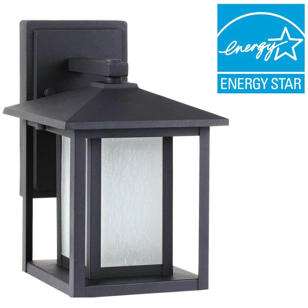 Black Aluminum Outdoor Wall Lantern with Etched Seeded Glass