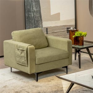 Modern Linen Fabric Accent Armchair Single Sofa with  Side Storage Pocket Green