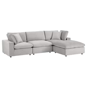 Commix Down Filled Overstuffed Performance Velvet 4-Piece Sectional Sofa in Light Gray
