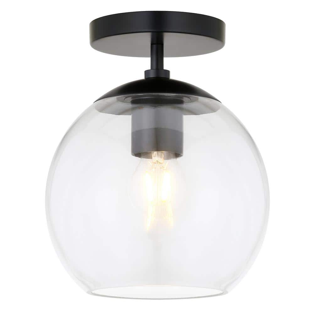 Matte Black and Clear Glass Globe Semi Flush Mount