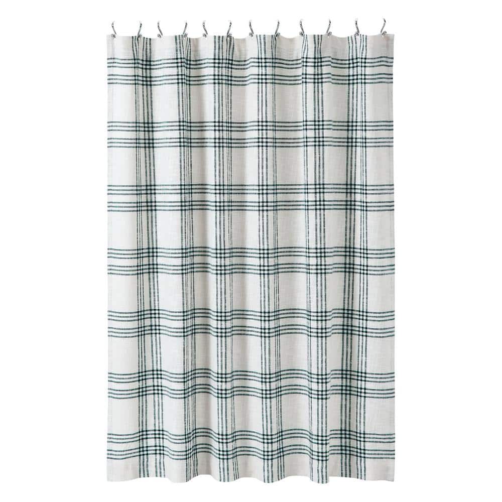 Pine Green and White Plaid Cotton Blend Shower Curtain 72x72