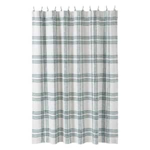 Pine Grove 72 in. Soft White Pine Green Plaid Shower Curtain