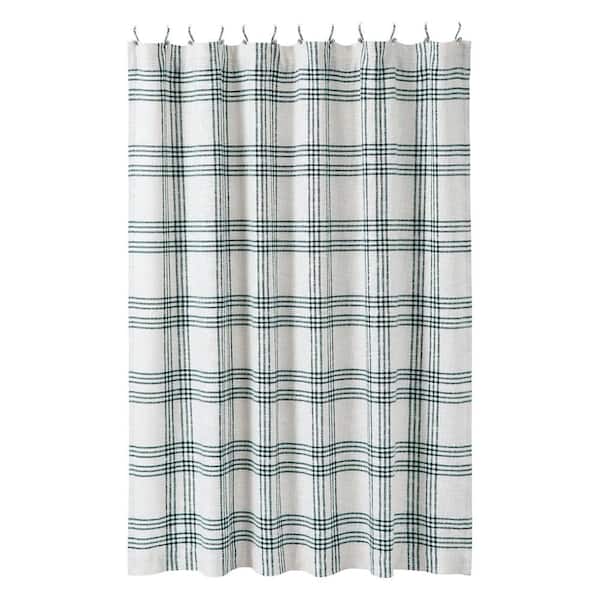 VHC BRANDS Pine Grove 72 in. Soft White Pine Green Plaid Shower Curtain