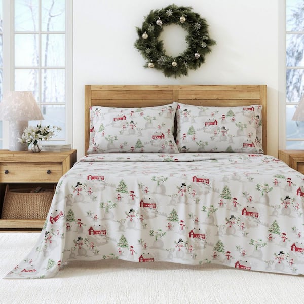 Turkish Cotton Holiday Printed Flannel Sheet Set, Queen, Winter Wonderland