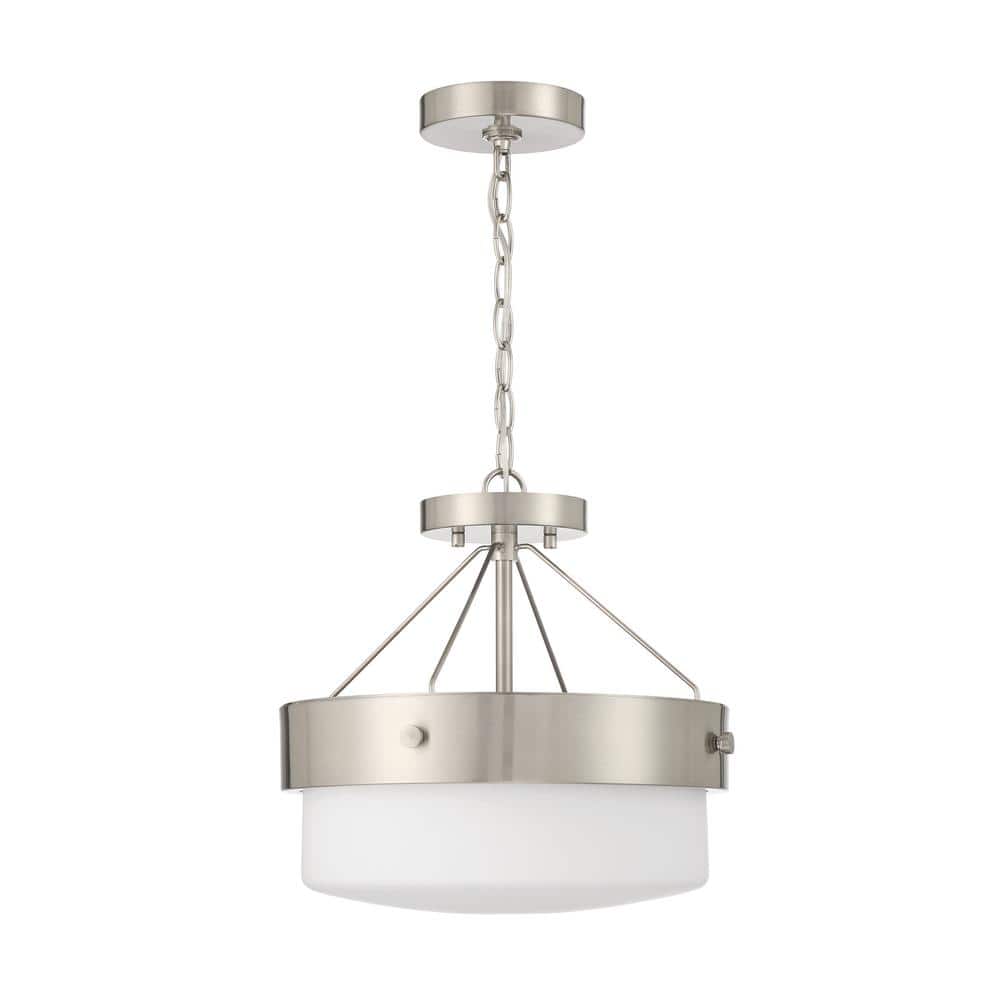 Oak Street 13 in. 2-Light Brushed Nickel Finish Traditional Convertible Semi Flush Mount Ceiling Light w/Frosted Shade price history on PriceWatchPro