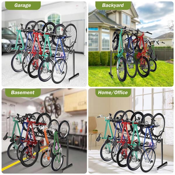 5 Bikes Floor Stand, Adjustable Bicycle Parking Rack with Hook for Garage, Indoor, Outdoor, Rack Storage Capacity 200lbs